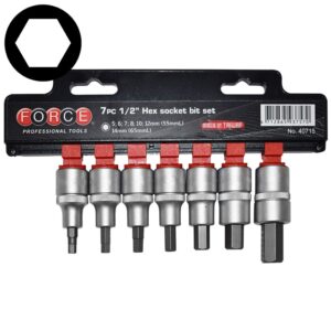 7pc 1/2" (Inch) Hex Socket Bit Set