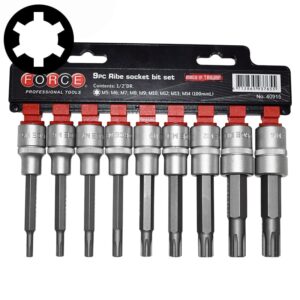 9pc 1/2" (Inch) Ribe Socket Bit Set 100mm